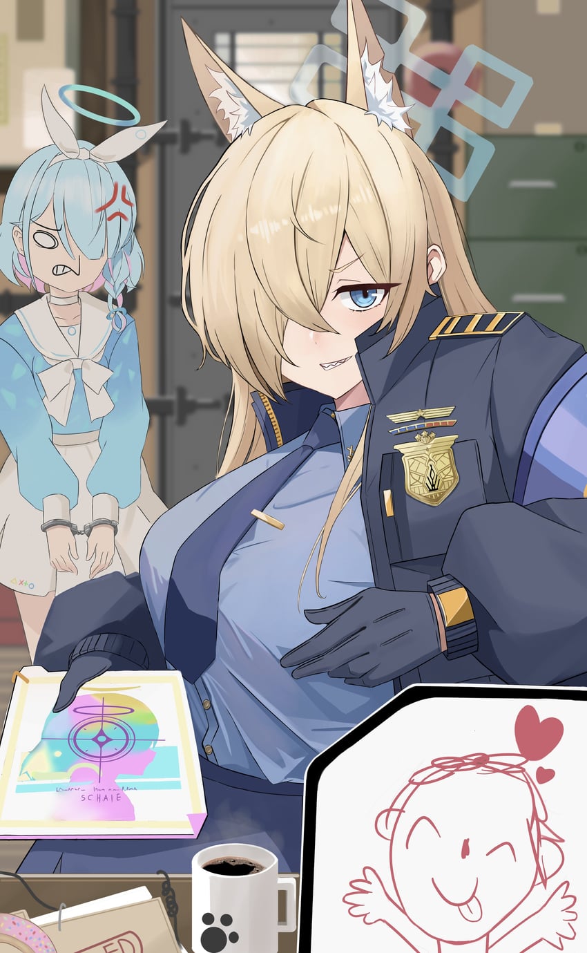 sensei, doodle sensei, arona, and kanna (blue archive) drawn by zi0807