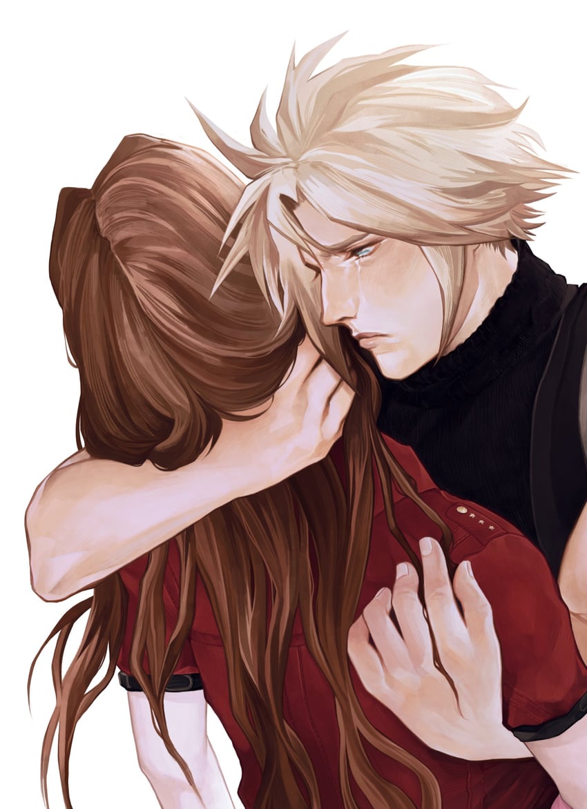 cloud strife and aerith gainsborough (final fantasy and 3 more) drawn by riddler_head