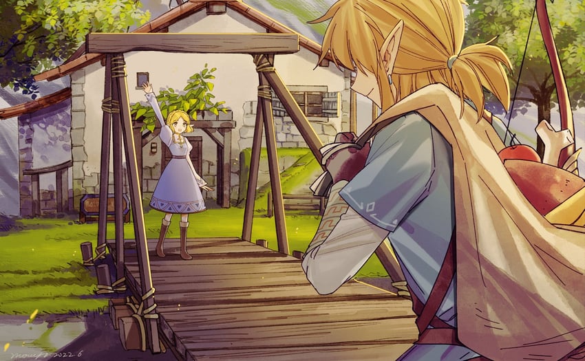 link and princess zelda (the legend of zelda and 1 more) drawn by mouyi