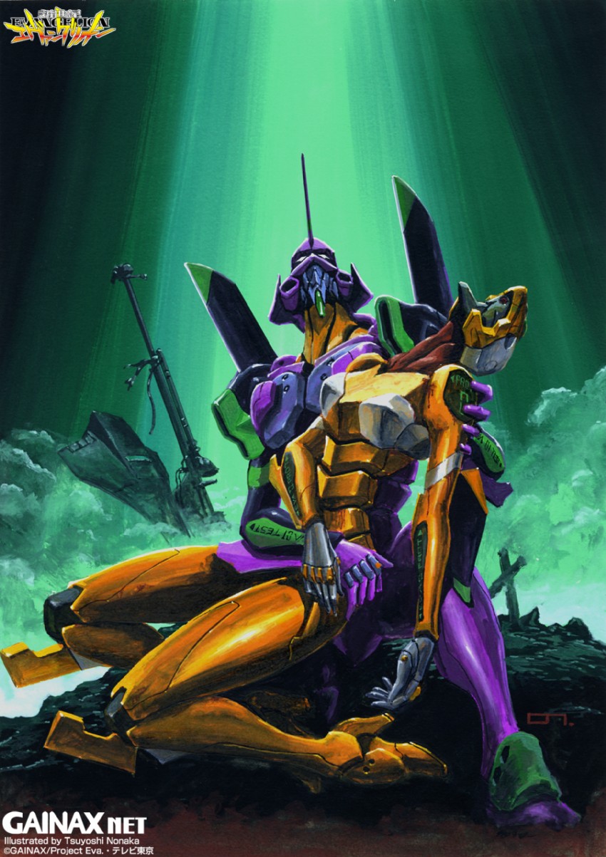 eva 01 and eva 00 (neon genesis evangelion) drawn by nonaka_tsuyoshi