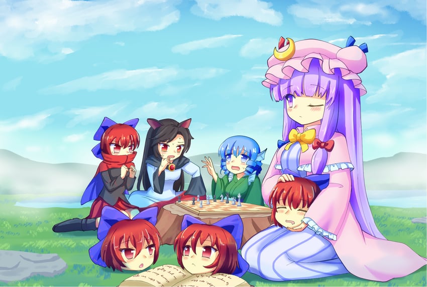 patchouli knowledge, imaizumi kagerou, sekibanki, and wakasagihime (touhou) drawn by yoruniwa