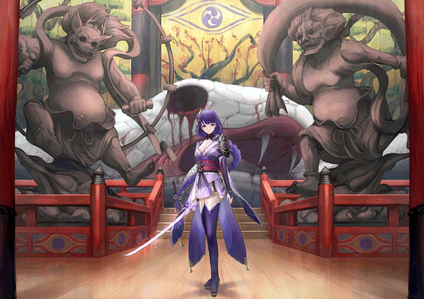 raiden shogun and orobashi (genshin impact) drawn by ebiri_fy