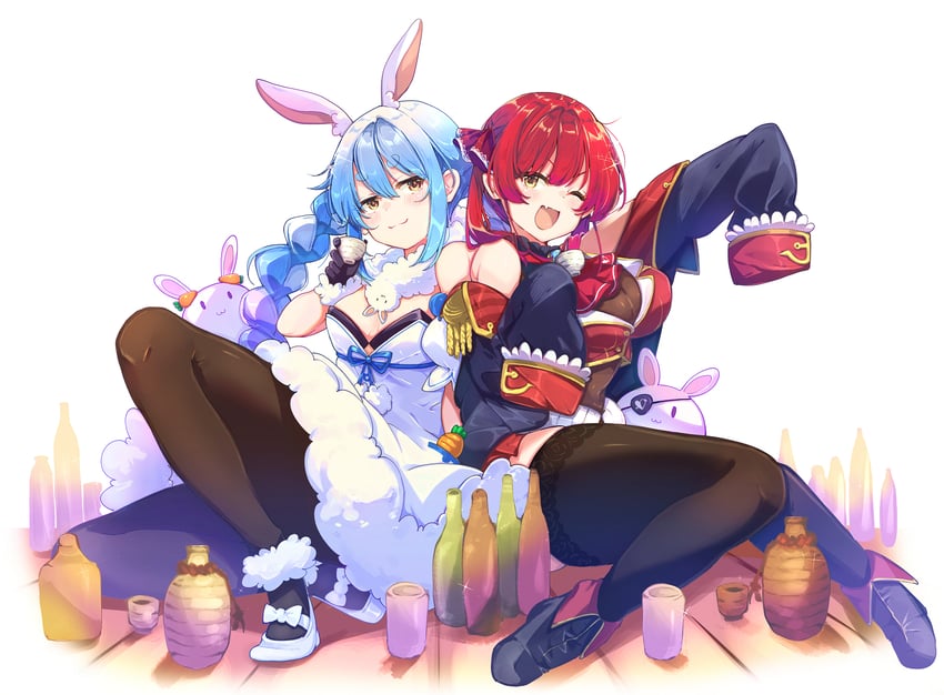 houshou marine, usada pekora, and don-chan (hololive) drawn by yagi_(yagiumaaai)