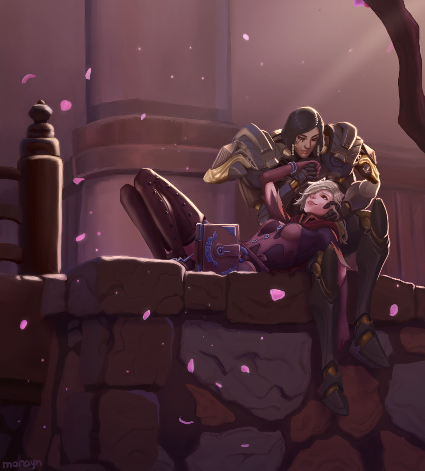 mercy, pharah, witch mercy, and security chief pharah (overwatch and 1 more) drawn by morayn