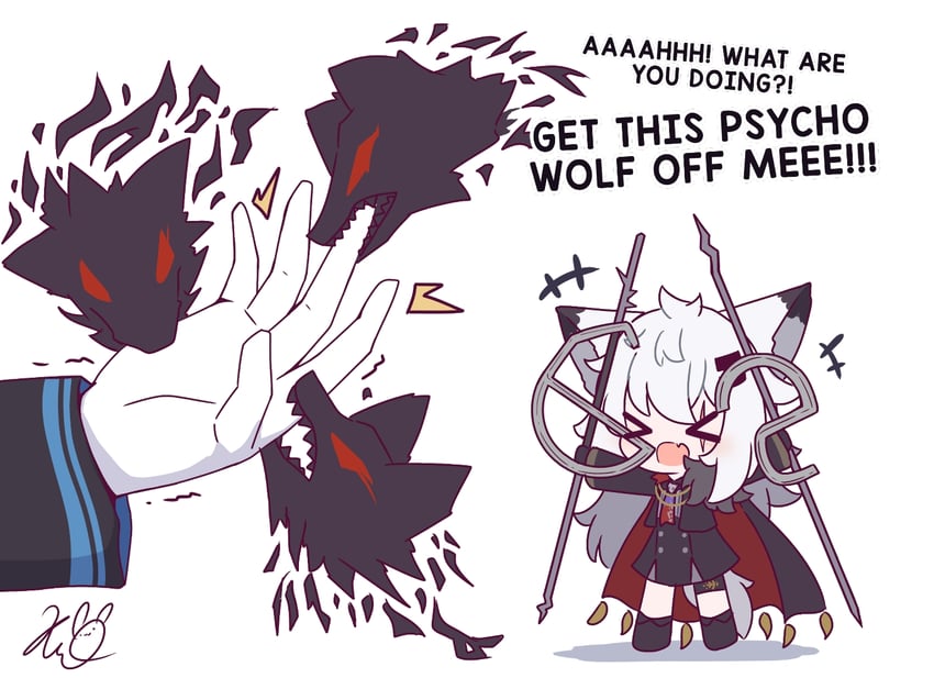 doctor, lappland, and lappland the decadenza (arknights) drawn by kurotofu