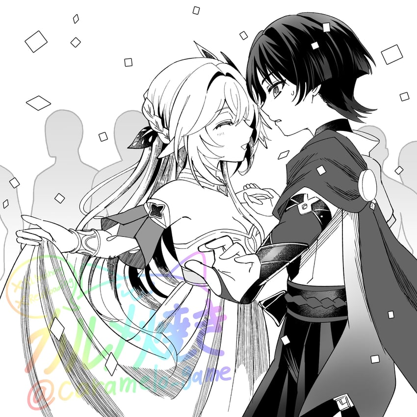scaramouche, nahida, and wanderer (genshin impact) drawn by caramelo_game