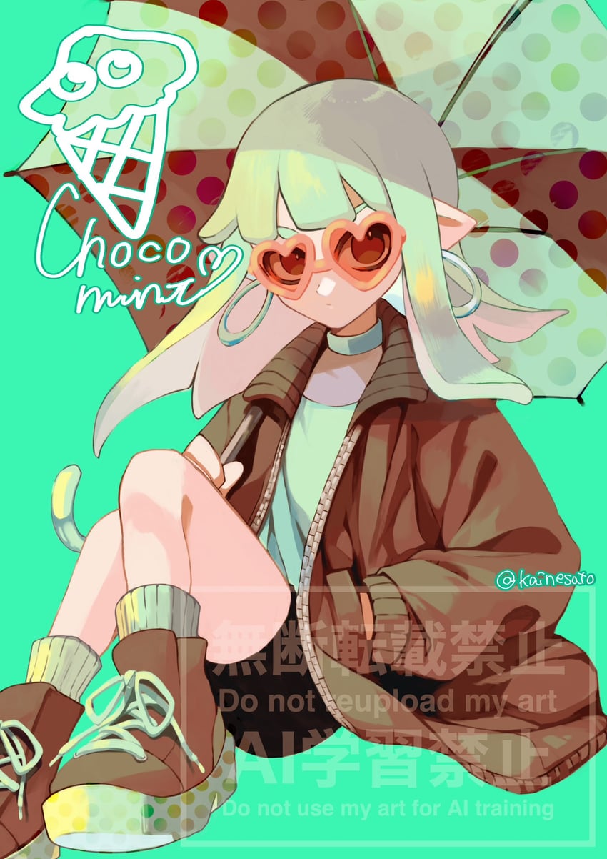 inkling player character and inkling girl (splatoon and 1 more) drawn by kainesato
