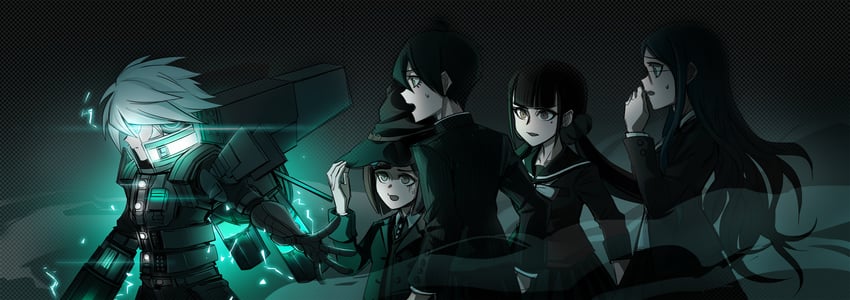 saihara shuichi, harukawa maki, yumeno himiko, k1-b0, and shirogane tsumugi (danganronpa and 1 more) drawn by hungeronion