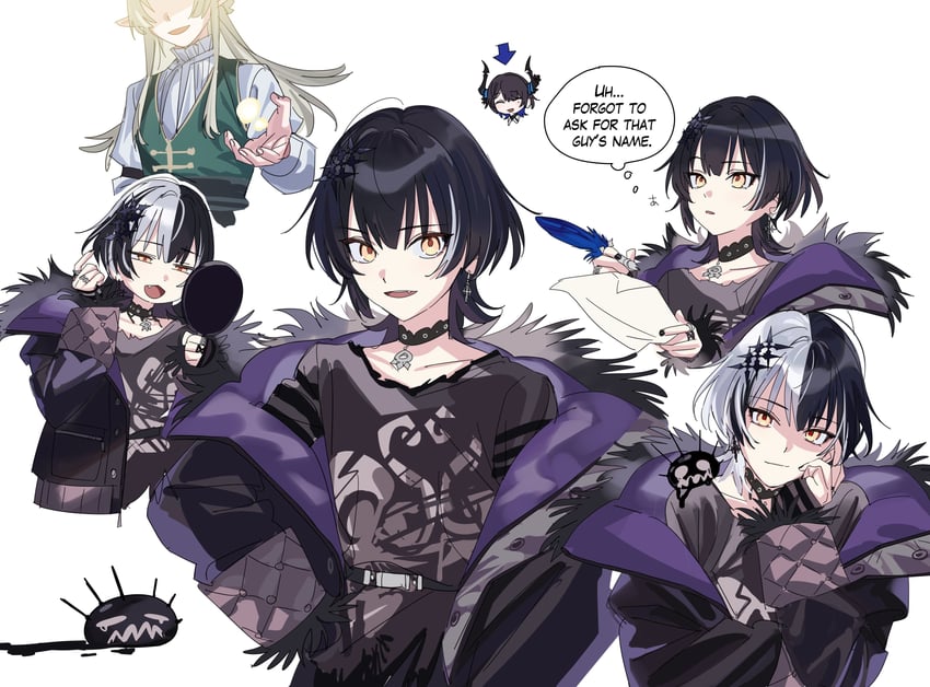 shiori novella, nerissa ravencroft, yorick, and unnamed friend (hololive and 1 more) drawn by yomosaka