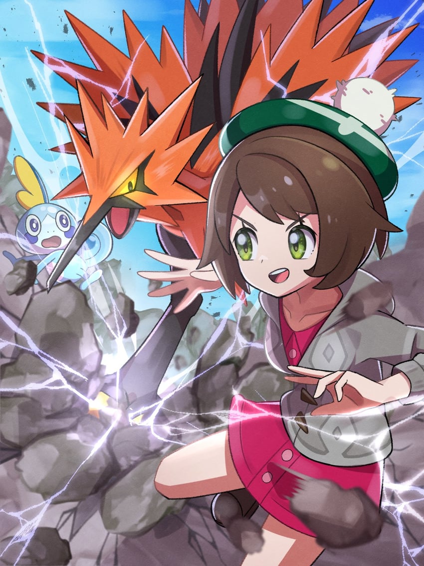 gloria, sobble, and galarian zapdos (pokemon and 1 more) drawn by inana_umi
