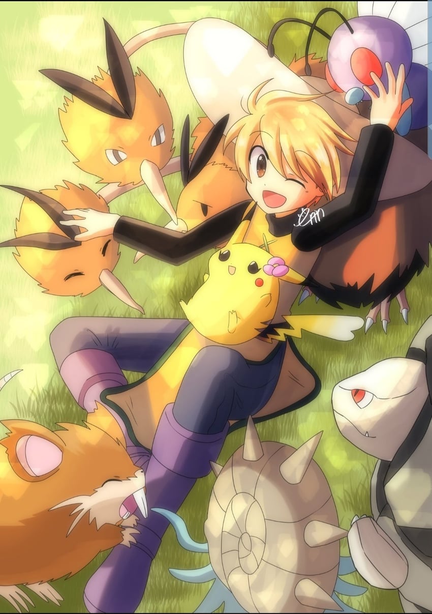 pikachu, yellow, butterfree, raticate, chuchu, and 3 more (pokemon and 1 more) drawn by erin_oekaki0803