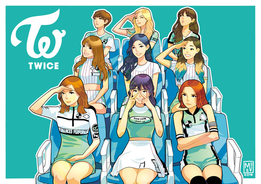 sana, nayeon, mina, momo, chaeyoung, and 4 more (real life and 2 more) drawn by makkunsta