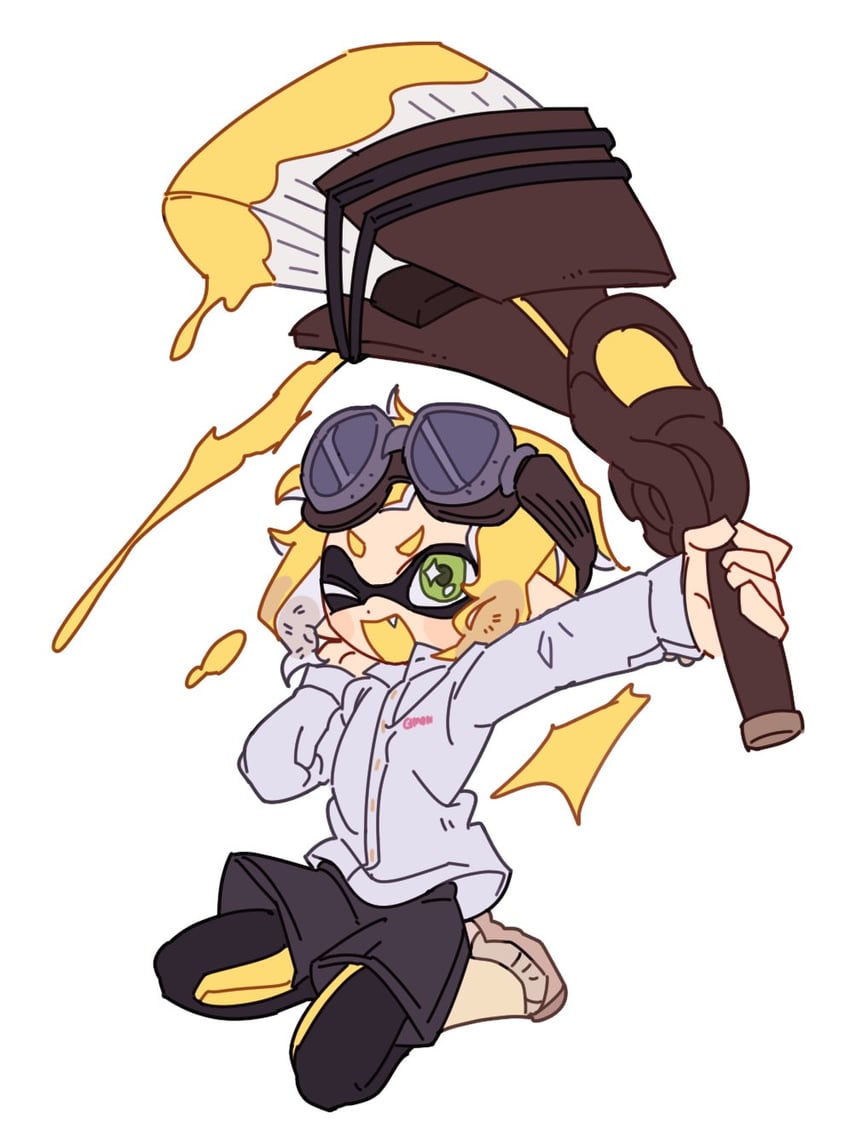 inkling player character and inkling girl (splatoon and 1 more) drawn by ikki_(gsl_9708)