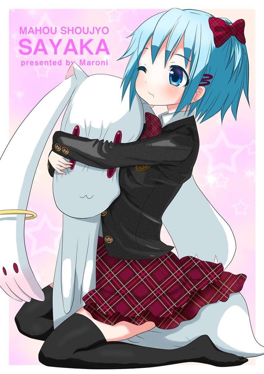 miki sayaka and kyubey (mahou shoujo madoka magica) drawn by 6489kenji