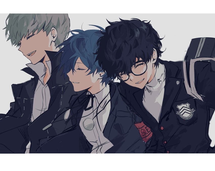 yuuki makoto, narukami yu, and amamiya ren (persona and 3 more) drawn by mnce_o