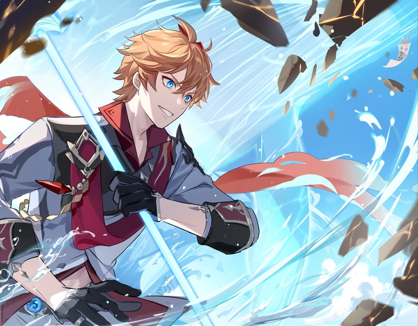 tartaglia (genshin impact) drawn by usagishi