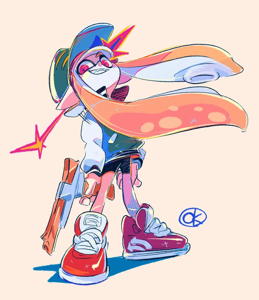 inkling player character and inkling girl (splatoon and 1 more) drawn by abbdda