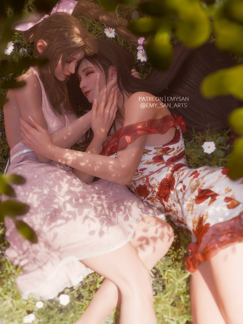 tifa lockhart and aerith gainsborough (final fantasy and 2 more) drawn by emy-san
