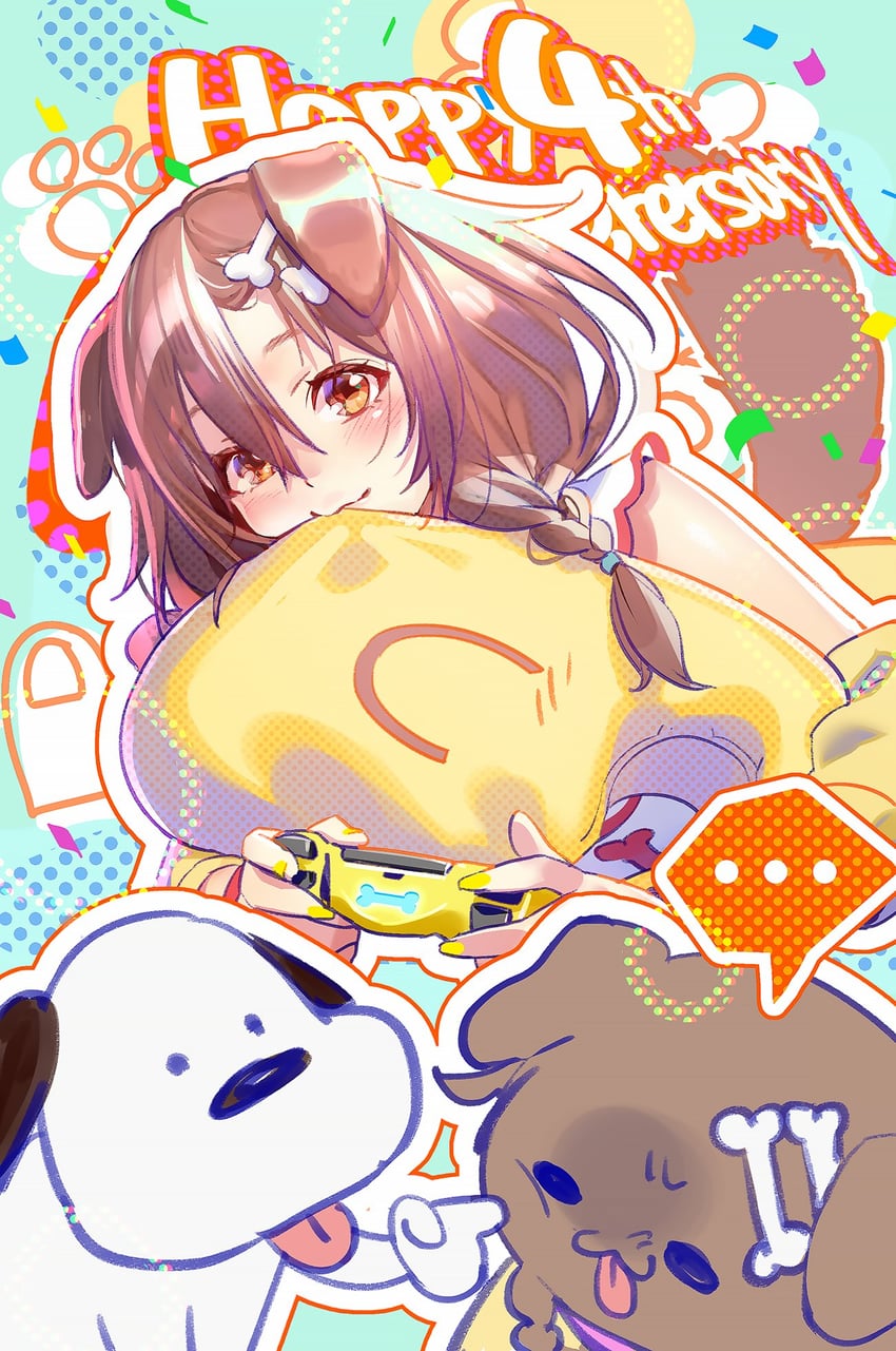 inugami korone, listener, and futo-inu (hololive) drawn by hikosan