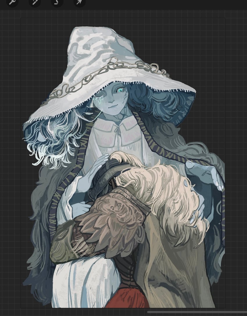 ranni the witch, tarnished, and bloody wolf (elden ring) drawn by psi4041