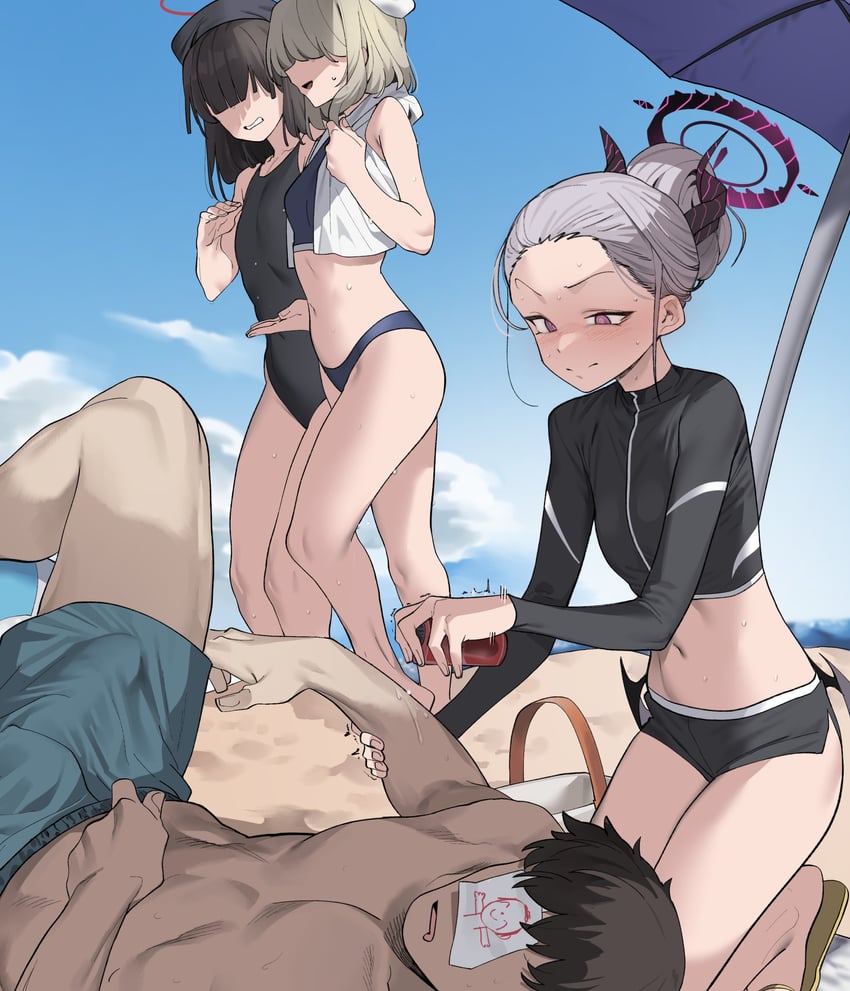 sensei, doodle sensei, hina, justice task force member, and tea party militant (blue archive) drawn by urec