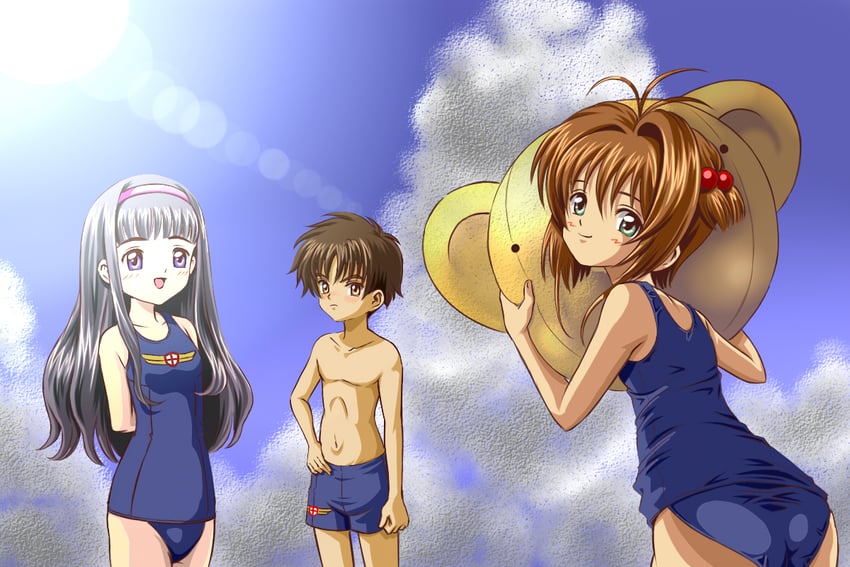 kinomoto sakura, kero, daidouji tomoyo, and li syaoran (cardcaptor sakura) drawn by ashinagaojisan