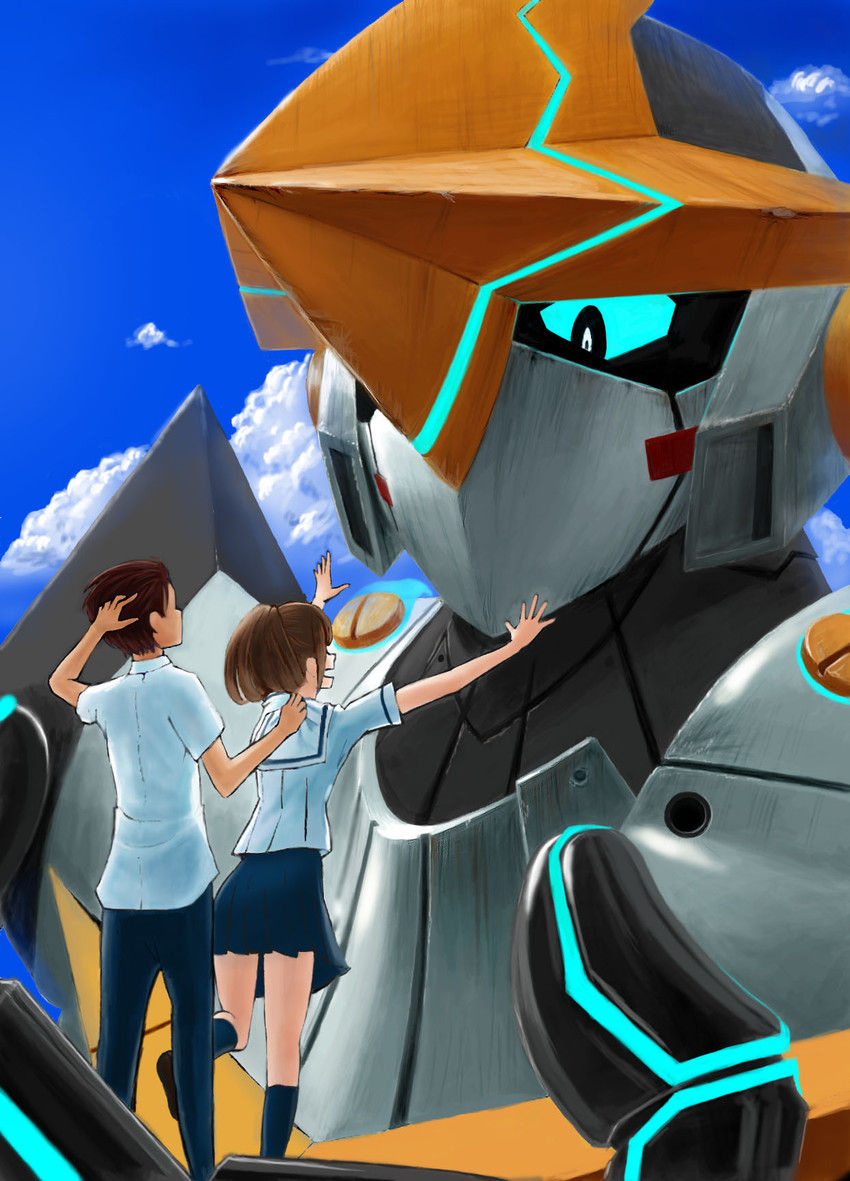 senomiya akiho, yashio kaito, and gunvarrel (robotics;notes) drawn by morimoka