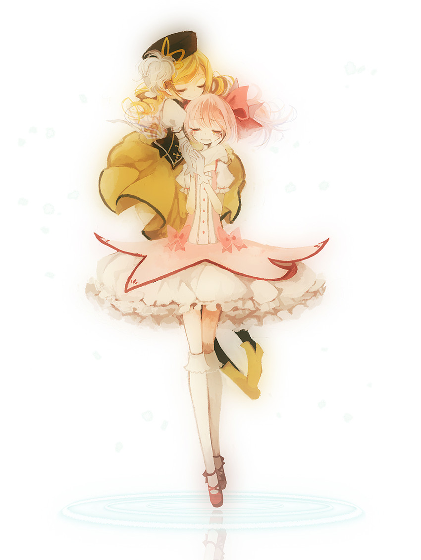 kaname madoka and tomoe mami (mahou shoujo madoka magica) drawn by komeko_meko_(mecolate)