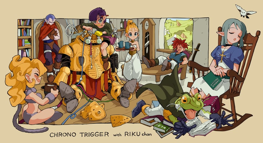 lucca ashtear, crono, marle, ayla, robo, and 2 more (original and 1 more) drawn by lip_pw