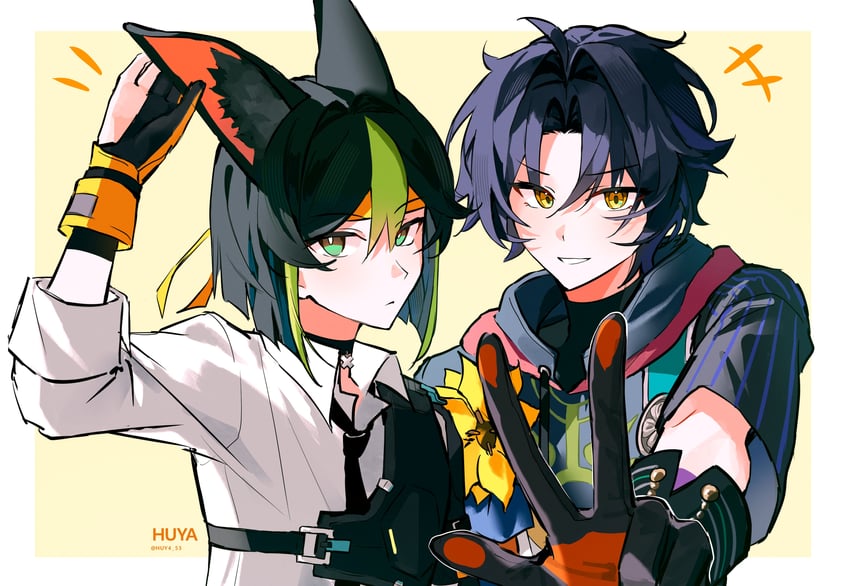 tighnari and asaba harumasa (genshin impact and 2 more) drawn by huya_(huy4_53)