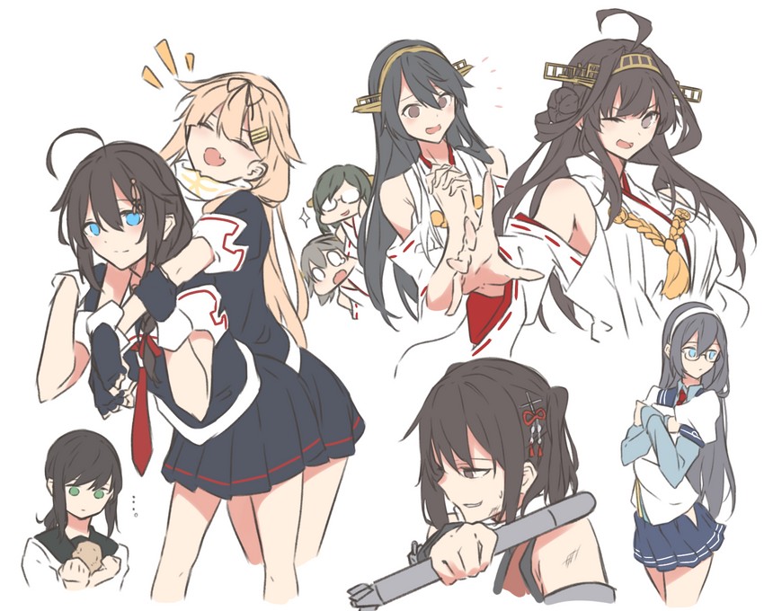 shigure, kongou, yuudachi, fubuki, shigure kai ni, and 9 more (kantai collection) drawn by knt02142769
