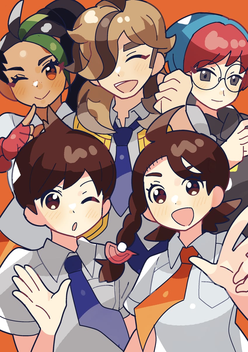 juliana, florian, nemona, arven, and penny (pokemon and 1 more) drawn by anidler91
