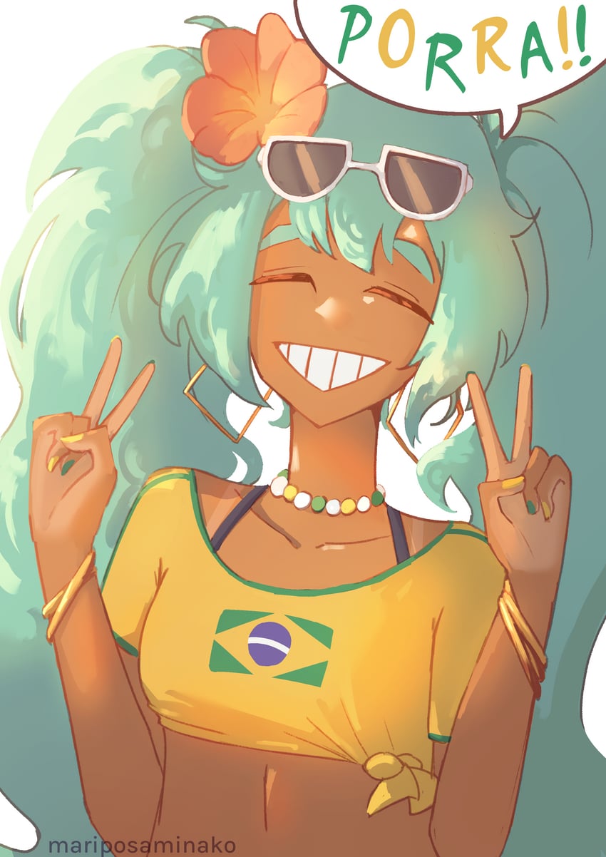 hatsune miku and brazilian miku (vocaloid) drawn by mariposa_minako