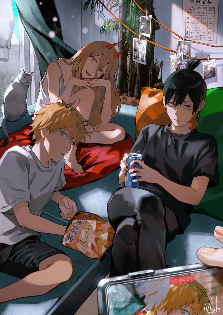 power, denji, and hayakawa aki (chainsaw man and 1 more) drawn by kyuuba_melo