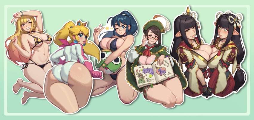 princess peach, kitagawa marin, hinoa, minoto, hinata aki, and 1 more (mario and 6 more) drawn by riz