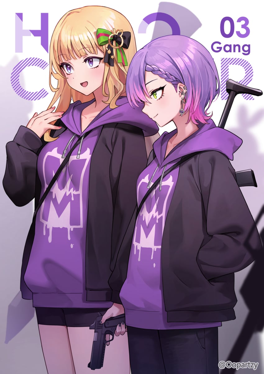 tokoyami towa and aki rosenthal (hololive and 1 more) drawn by oopartz_yang