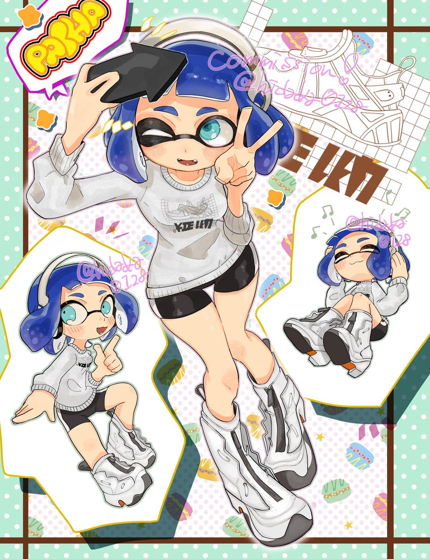 inkling player character and inkling girl (splatoon and 1 more) drawn by hidaka0128