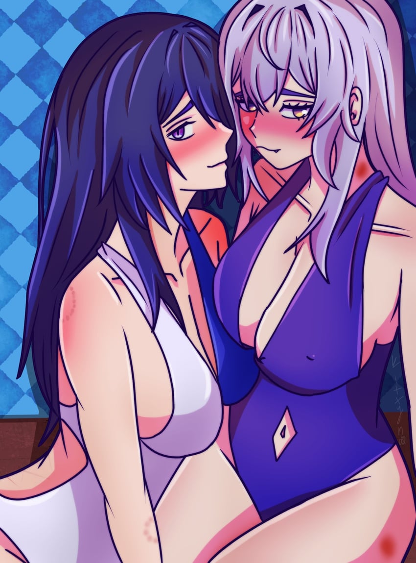 acheron and black swan (genshin impact and 2 more) drawn by kittakittyna