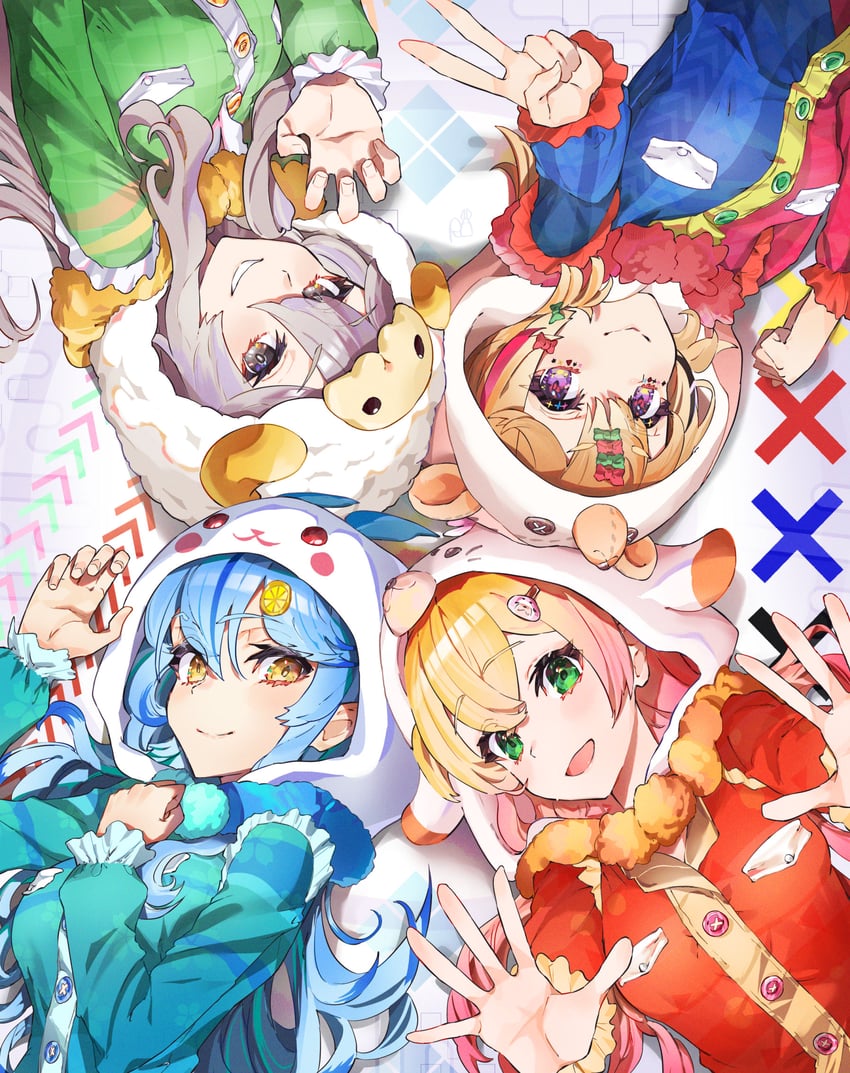 yukihana lamy, shishiro botan, omaru polka, and momosuzu nene (hololive) drawn by rokka_(rokka_013a)