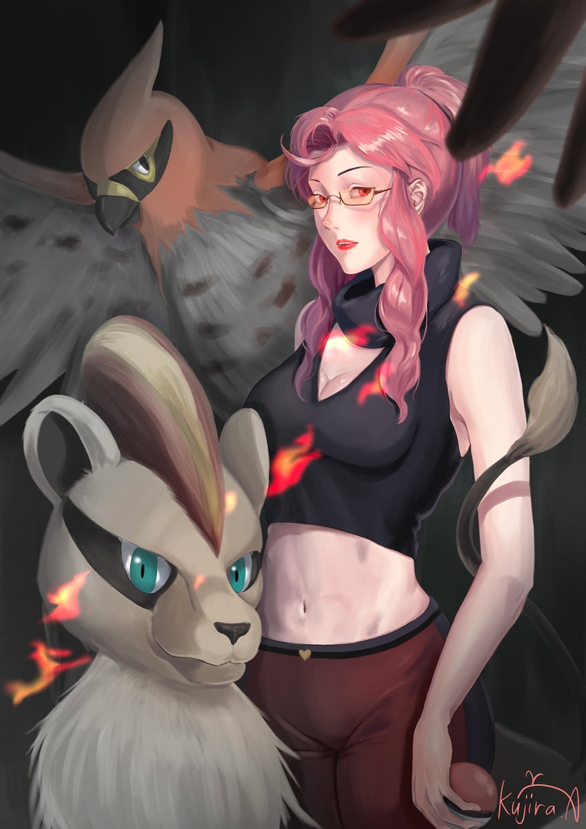 talonflame, malva, and pyroar (pokemon and 1 more) drawn by akishima_kujira