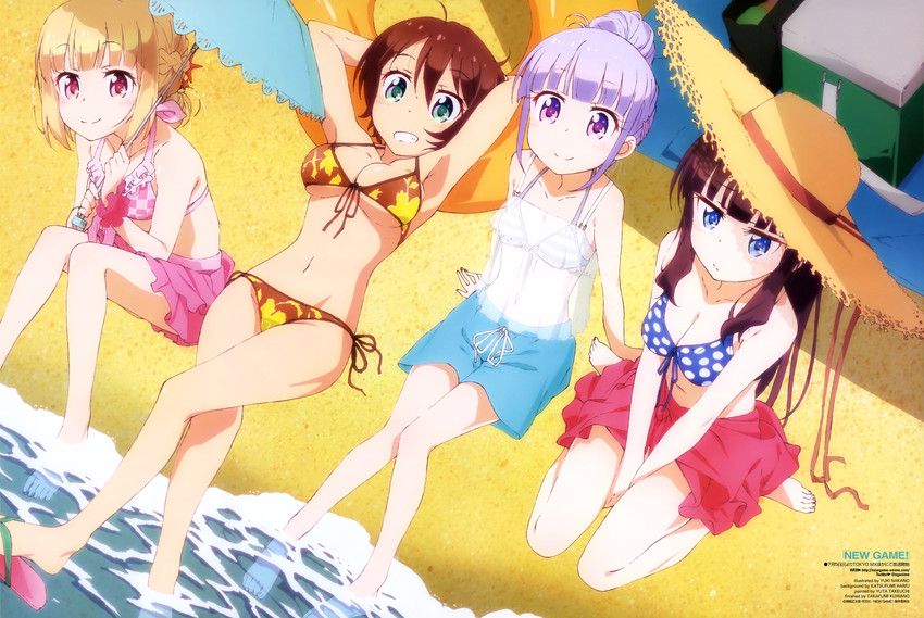 suzukaze aoba, takimoto hifumi, iijima yun, and shinoda hajime (new game!) drawn by nakano_yuuki