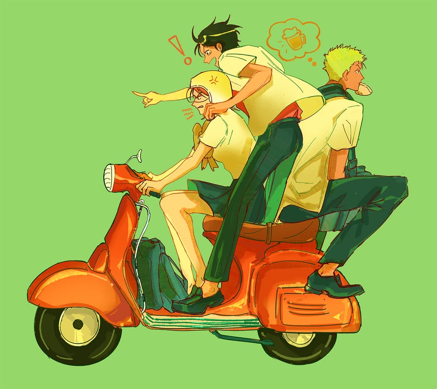 nami, monkey d. luffy, and roronoa zoro (one piece) drawn by avenoirn