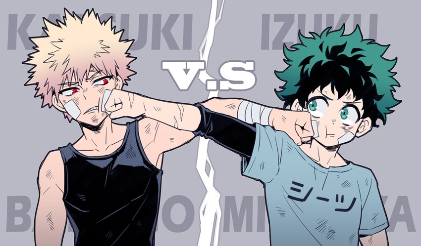 midoriya izuku and bakugou katsuki (boku no hero academia) drawn by nightcat