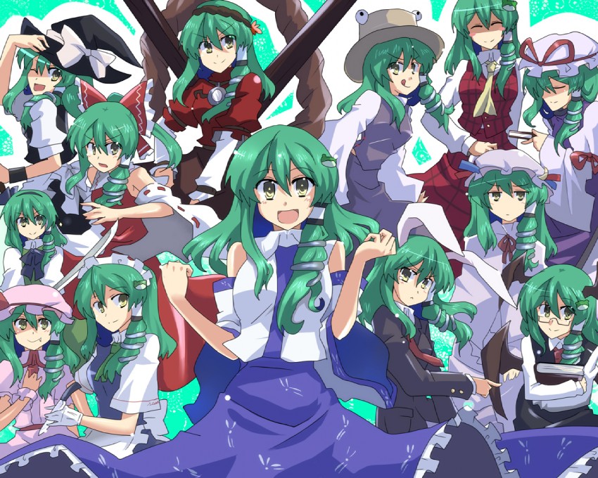 hakurei reimu, kirisame marisa, remilia scarlet, izayoi sakuya, kochiya sanae, and 8 more (touhou) drawn by akatoro_(nightlord)