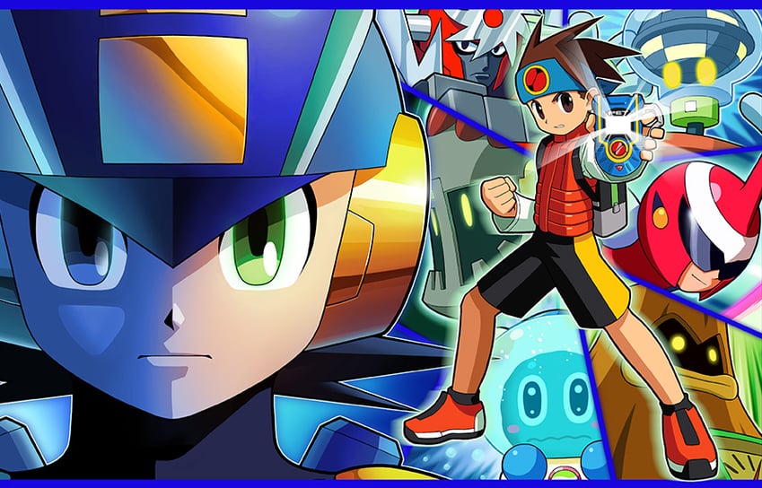 megaman.exe, lan hikari, protoman.exe, numberman.exe, aquaman.exe, and 3 more (mega man and 2 more)