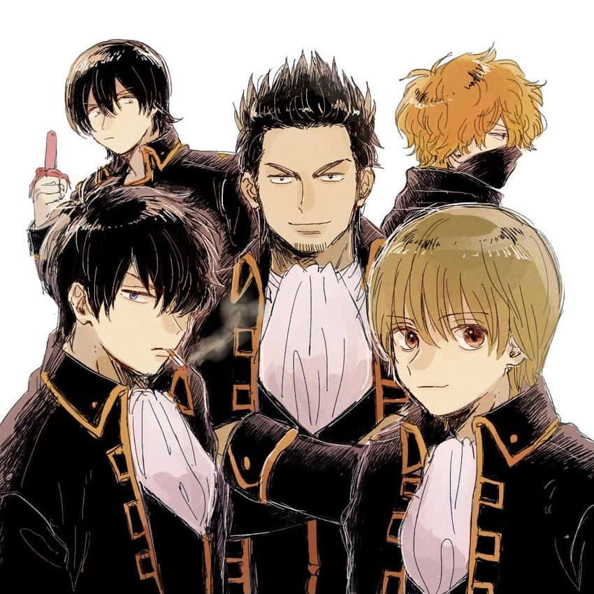 okita sougo, hijikata toushirou, kondou isao, yamazaki sagaru, and saitou shimaru (gintama) drawn by se0h