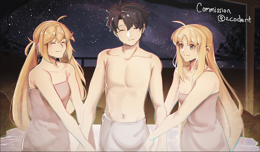 artoria pendragon, fujimaru ritsuka, and artoria caster (fate and 1 more) drawn by code_nt