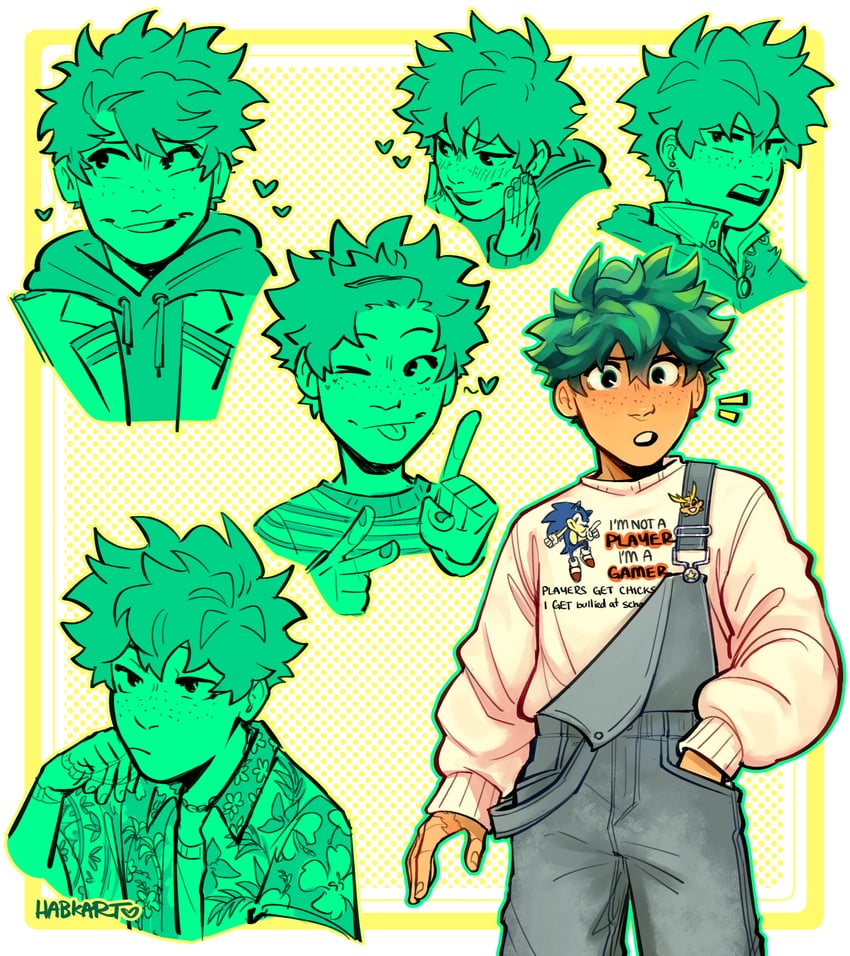 midoriya izuku, sonic the hedgehog, and all might (boku no hero academia and 1 more) drawn by habkart
