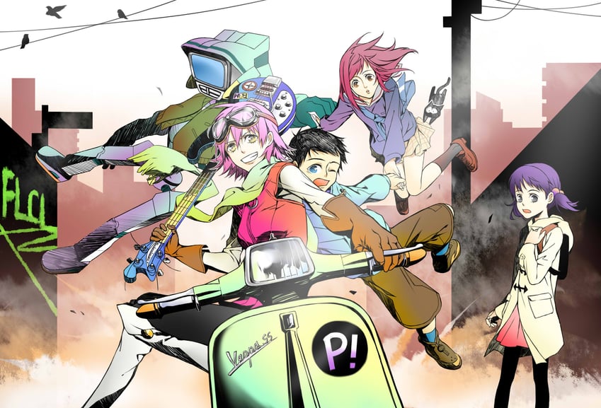 haruhara haruko, samejima mamimi, nandaba naota, canti, and ninamori eri (flcl) drawn by barbara_(y01251214)
