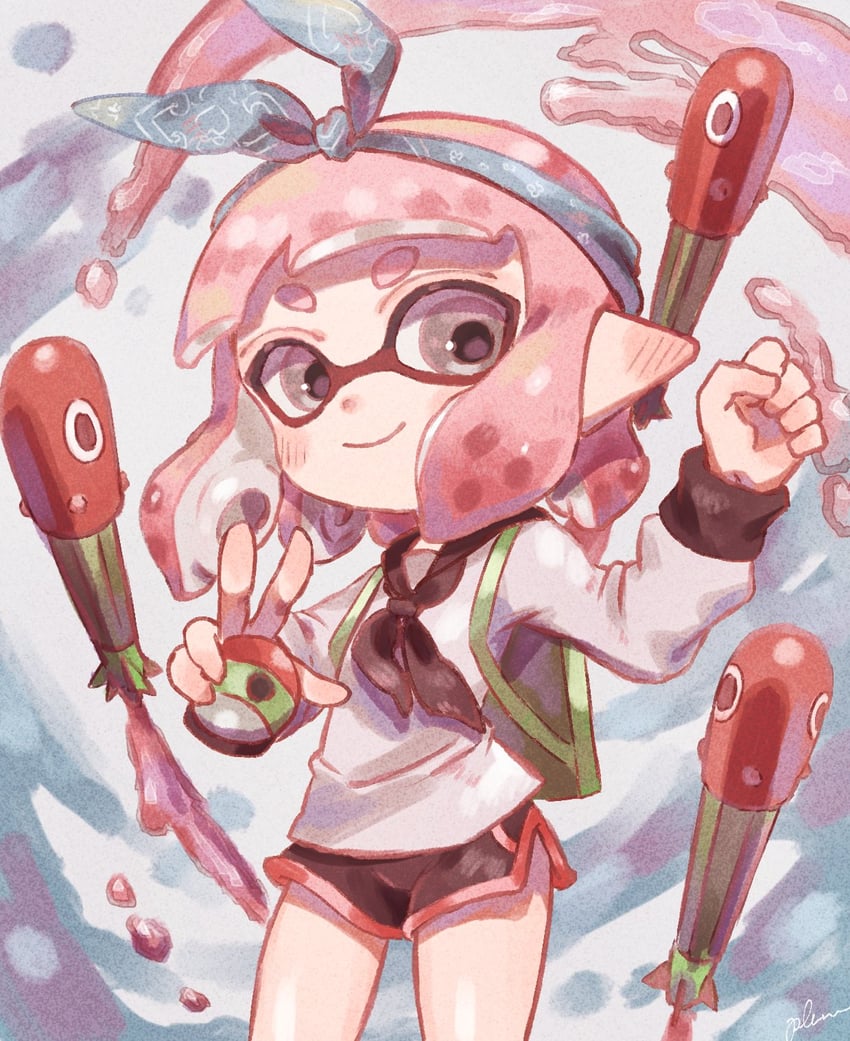 inkling player character and inkling girl (splatoon) drawn by plum0o0